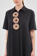 Black Dress with Floral Collar Detail