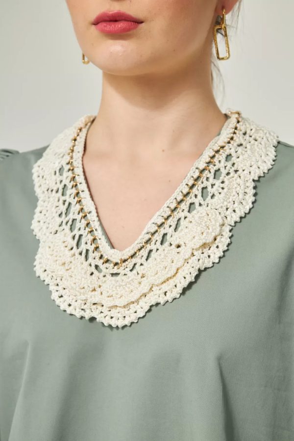 Green Dress with Collar Stone Accessories - Image 5