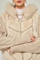 Beige Rex Fur Women’s Coat with Tricot Sleeves