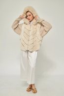 Beige Rex Fur Women’s Coat with Tricot Sleeves