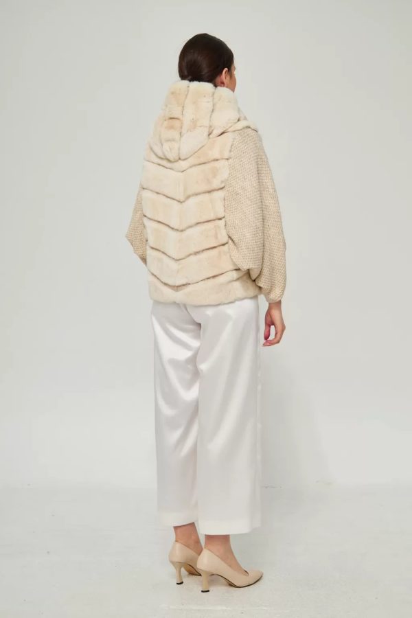 Bat Sleeve Beige Rex Fur Coat - Image 5