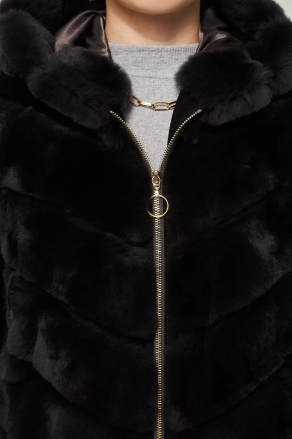 Bat Sleeve Anthracite Rex Fur Coat - Image 3