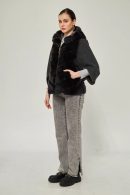 Bat Sleeve Anthracite Rex Fur Coat