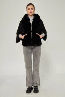 Bat Sleeve Black Rex Fur Coat